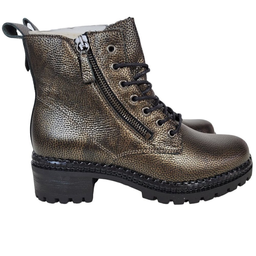 Metallic Leather Combat Boots Black Women Size EU 36 US 6 - Picture 5 of 16